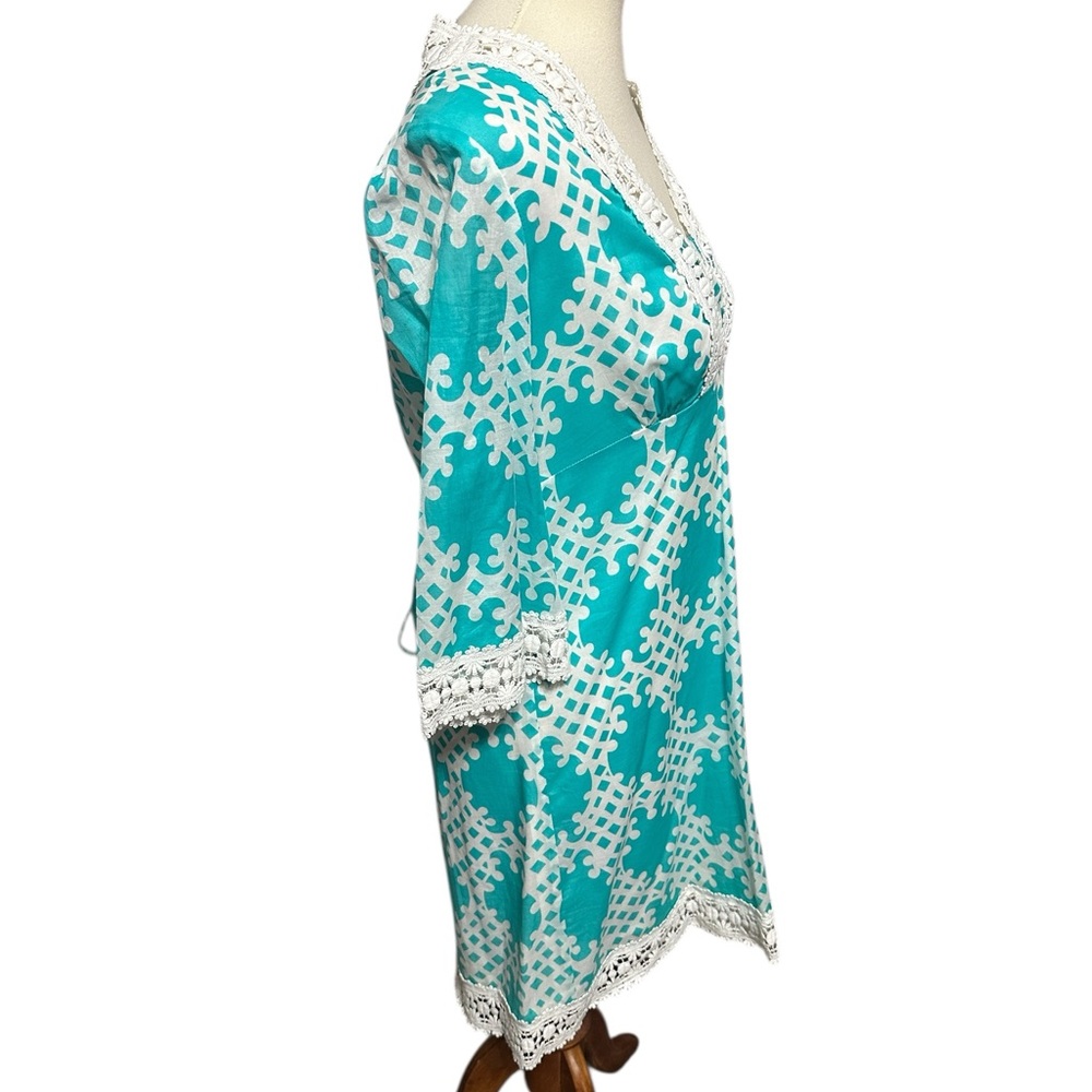 The Original Milly of New York Aqua White Lace Cabana Cover Up Dress Size 10 - Picture 2 of 8